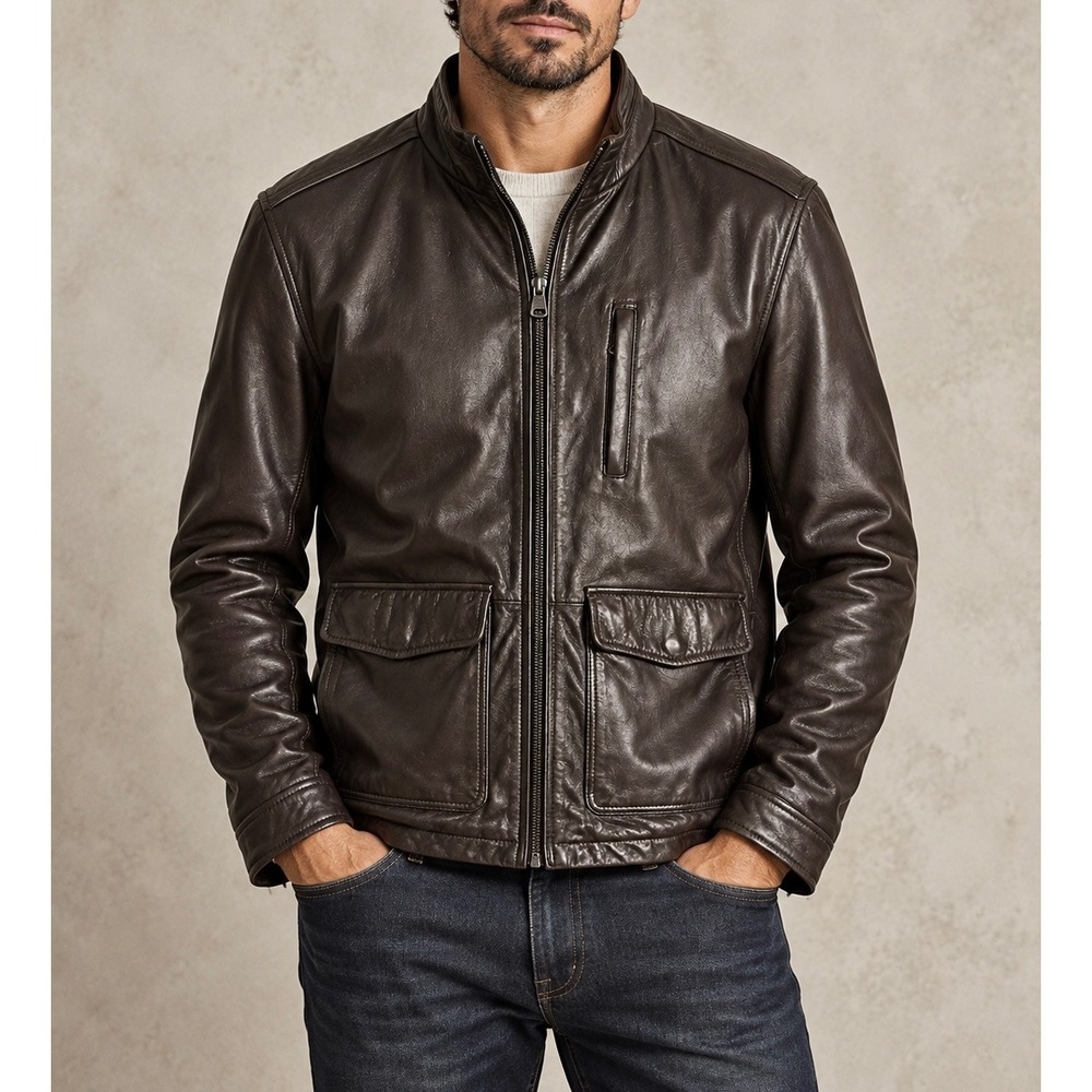 HUGO BOSS Ginu Lamb Leather Jacket Chocolate Brown Men's 44R